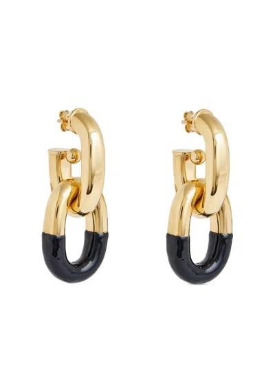 Rabanne Xl Link Gold With Black Enamel Earrings In Multi