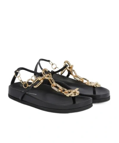 Rabanne Xl Link Leather Thong Sandals In Black