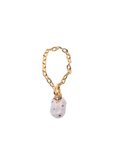 Rabanne Xl Link Pendant Necklace In Gold With Transparent Crystal In Grey