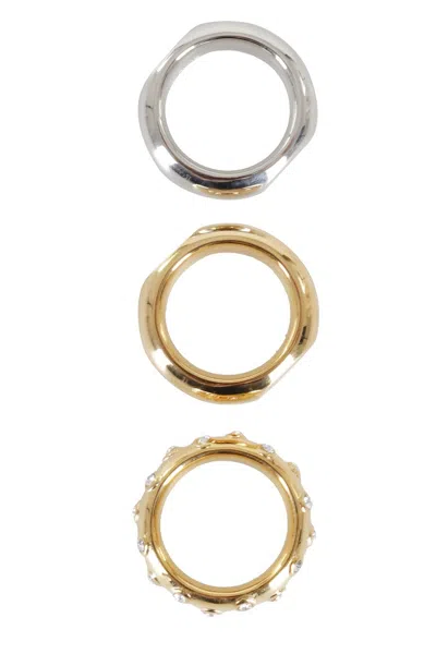 Rabanne Xl Link Ring Set With Bold Oversized Designs In Brown