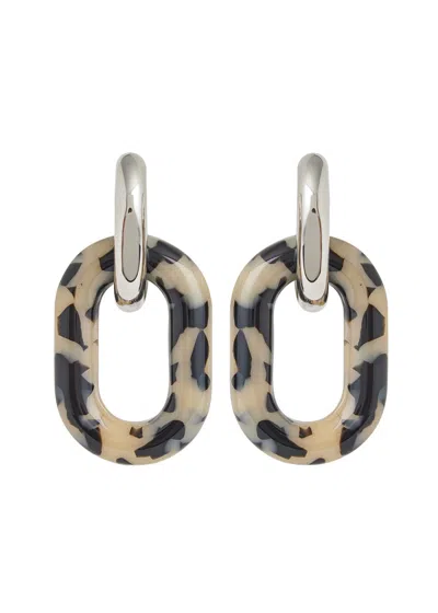 Rabanne Xl Link Tortoise-shell Earrings In Silver