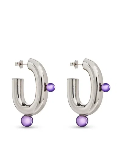 Rabanne Xl Pearl-embellished Link Earrings In Silver