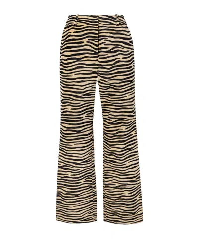 Rabanne Straight-leg Zebra-print Cotton-blend Velvet Pants In Brown