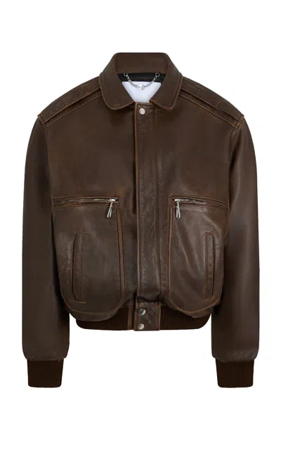 Rabanne Zip-pocket Leather Jacket In Brown