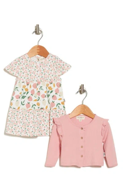 Rabbit And Bear Organic Babies'  Floral & Strawberry Dress & Cardigan Set