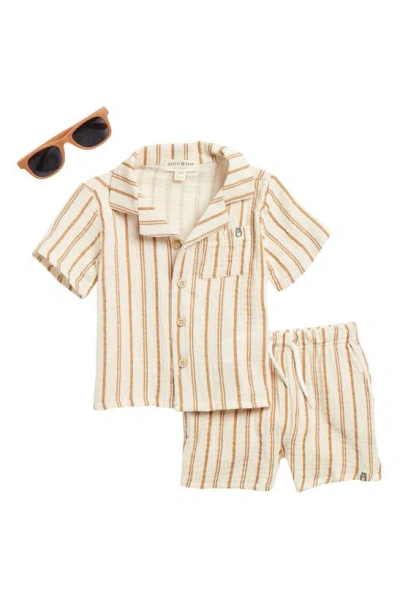 Rabbit And Bear Organic Babies'  Organic Cotton Gauze Shirt & Shorts Set With Sunglasses In Stripe