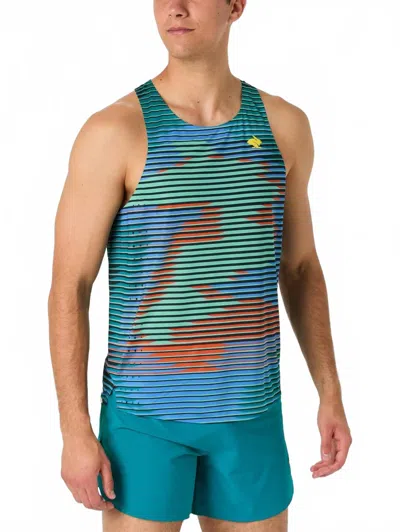 Rabbit Men's Go-time Singlet Tank In Blue Heat Map Print In Green