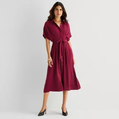 Rabbit Rabbit Rabbit Design Womens Short Sleeve Midi Shirt Dress In Red