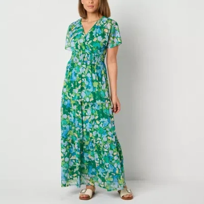 Rabbit Rabbit Rabbit Design Womens Straight Neck Short Sleeve Flutter Maxi Dress In Green