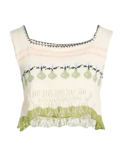 Rabbit Woman Top Cream Size 4 Merino Wool In Multi