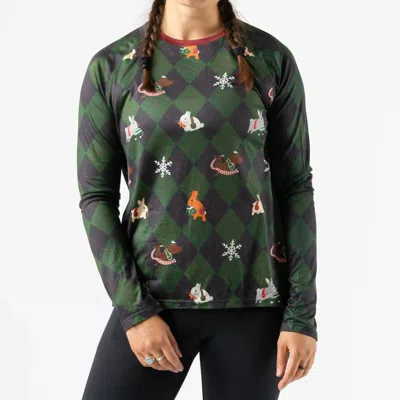 Rabbit Women's Holiday Long Sleeve Ez Tee In Douglas Fir In Blue