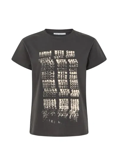 Rabens Saloner Ambla Slogan-print Cotton T-shirt In Gray
