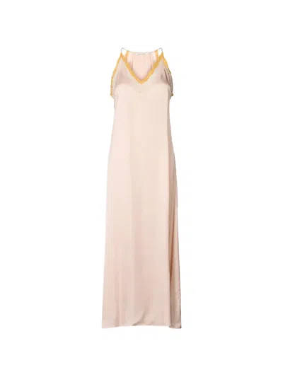 Rabens Saloner Cheers Lace-trim Slip Maxi Dress In Neutral