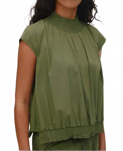 Rabens Saloner Dori Papery Shirring Top In Shadow In Green