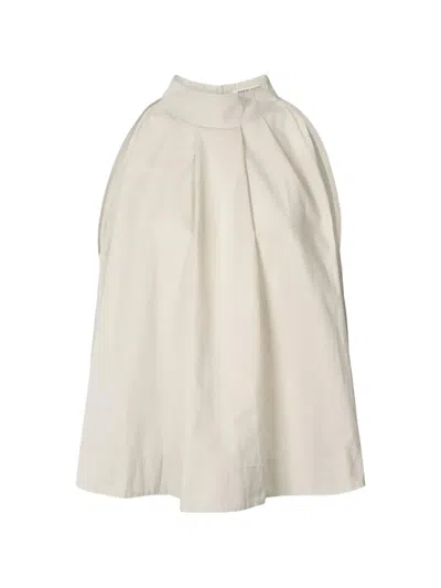 Rabens Saloner High-neck Blouse In Neutral