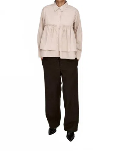 Rabens Saloner Poplin Frill Shirt In Shaker Powder In Neutral