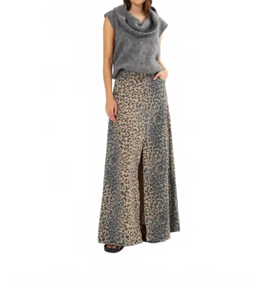 Rabens Saloner Print High Waist Button Skirt In Leopard In Gray