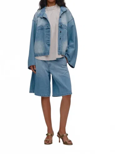 Rabens Saloner Raha Wide Jean Shorts In Light Blue
