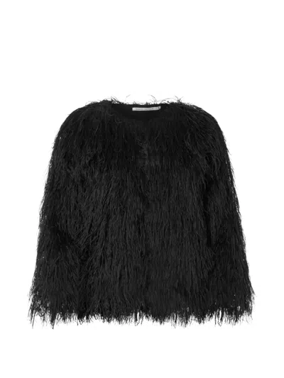 Rabens Saloner Safi Feather-embellished Top In Black