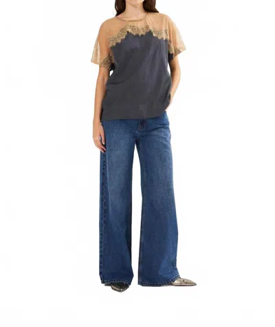 Rabens Saloner Sheer Lace Tee In Buggi In Blue