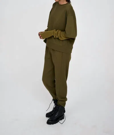 Rabens Saloner Sweatshirt Top In Dark Olive In Green