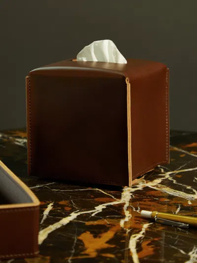 Rabitti 1969 Amsterdam Leather Tissue Box  Abask Luxury Gift In  Brown