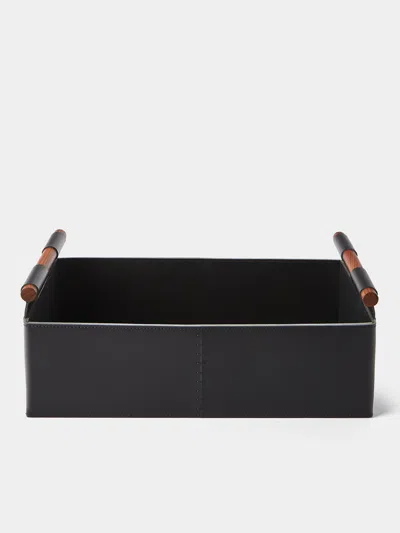 Rabitti 1969 Beta Leather Rectangular Low Basket In Black