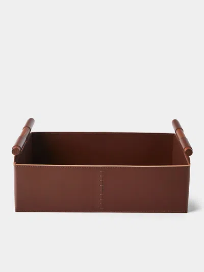 Rabitti 1969 Beta Leather Rectangular Low Basket In Burgundy