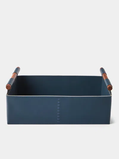 Rabitti 1969 Beta Leather Rectangular Low Basket In Blue