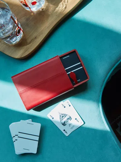 Rabitti 1969 Etna Leather Playing Cards Set  Abask Gift Set In Red