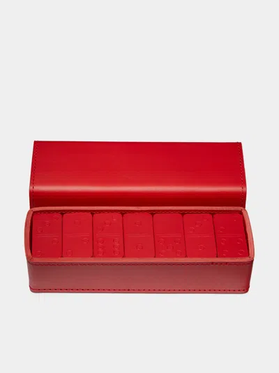 Rabitti 1969 Leather Dominoes Set  Abask Gift Set In Red