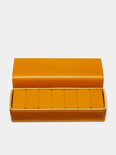 Rabitti 1969 Leather Dominoes Set  Abask Gift Set In Brown