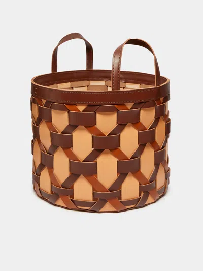 Rabitti 1969 Palu Woven Leather Low Basket  Abask Luxury Gift In Brown