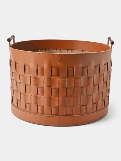 Rabitti 1969 Ravenna Leather Round Tall Basket In Brown