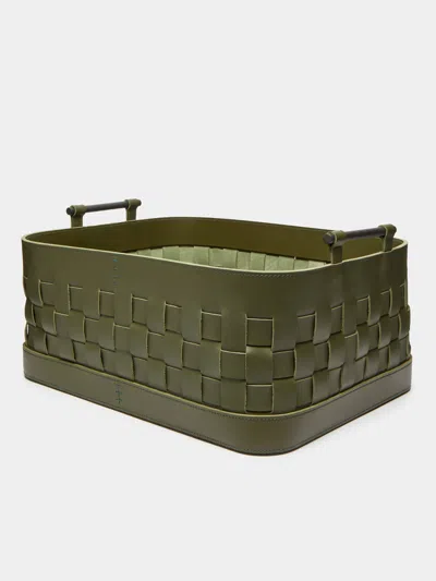 Rabitti 1969 Ravenna Woven Leather Rectangular Basket  Abask Luxury Gift In Green