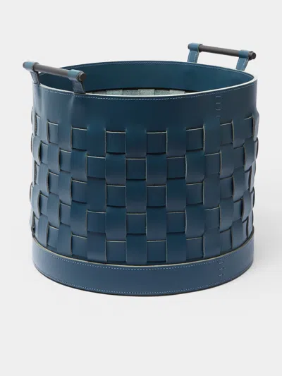 Rabitti 1969 Ravenna Woven Leather Round Basket  Abask Luxury Gift In Blue