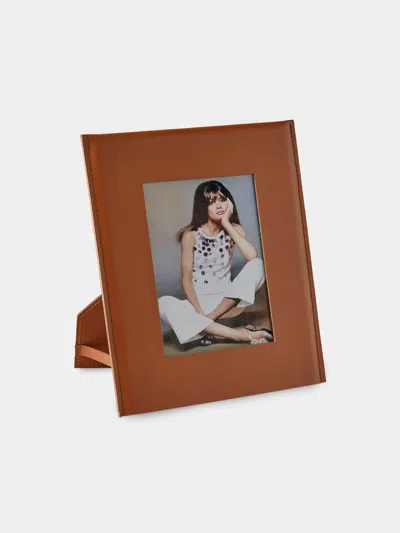 Rabitti 1969 Simple Saddle Leather Photo Frame (4x6") In Brown