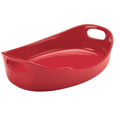 Rachael Ray 4.5qt Stoneware Bubble And Brown Oval Baker In Red