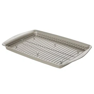 Rachael Ray Bakeware Jumbo Nonstick Cookie Pan With Roasting Rack, 13 Inch X 19 Inch, Silver