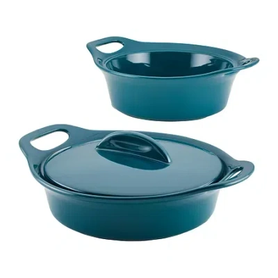 Rachael Ray Ceramic 3-pc. Casserole Bakers With Shared Lid Set In Blue