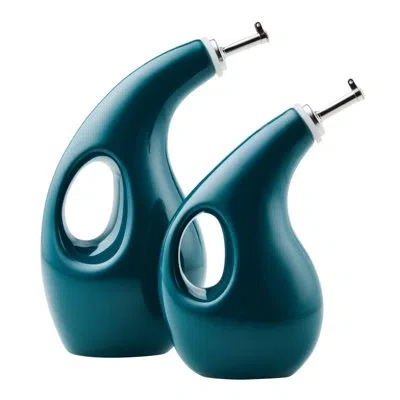 Rachael Ray Ceramic Evoo Oil And Vinegar Dispensing Bottle Set, 2-piece In Teal