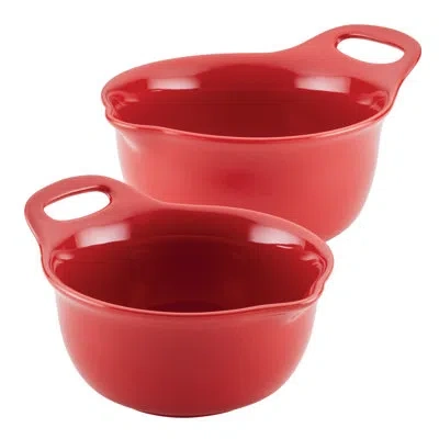 Rachael Ray Ceramic Stackable / Nesting Mixing Bowl Set For Serving Up Salads, Pastas, And More, 1-quart And 2-q In Red