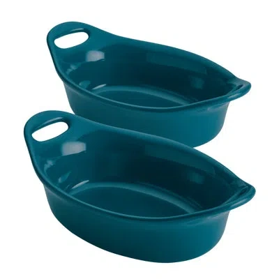 Rachael Ray Ceramics Oval Au Gratin Baker Set In Teal