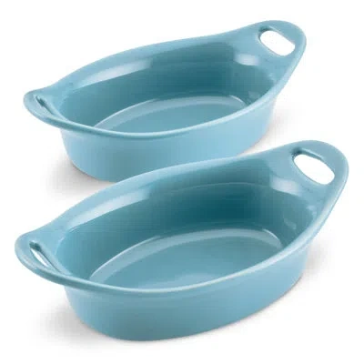 Rachael Ray Ceramics Oval Au Gratin Set, Two 12-ounce, 2 Piece, Agave Blue