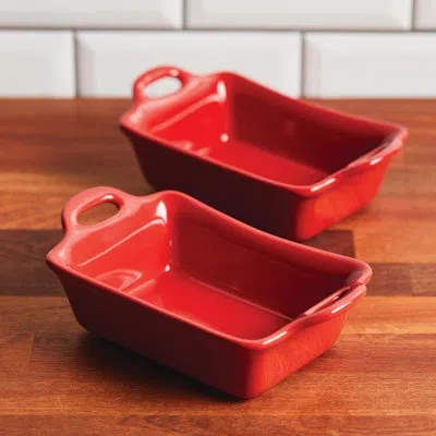 Rachael Ray Ceramics Two 12-ounce Rectangular Au Gratin Set, 2 Piece In Red