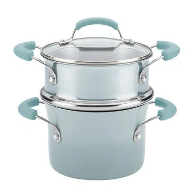 Rachael Ray Classic Brights Hard Enamel Nonstick 3-quart Covered Steamer Set In Sky Blue