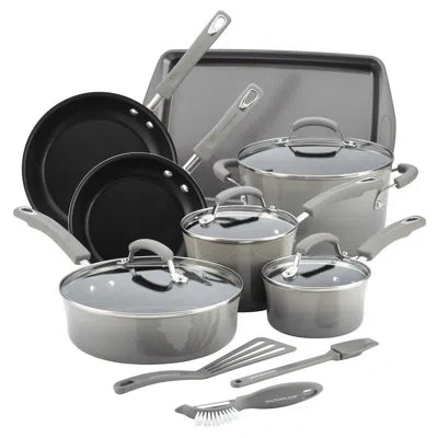 Rachael Ray Classic Brights Nonstick Cookware Pots And Pans Set, 14 Piece In Gray