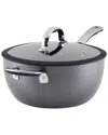 Rachael Ray Cook + Create Hard Anodized Nonstick Saucier With Lid And Helper Handle, 4.5 Quart In Black