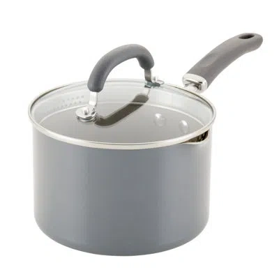 Rachael Ray Create Delicious Aluminum Nonstick Straining Saucepan, 3-quart, Gray Shimmer