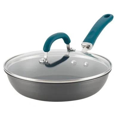Rachael Ray Create Delicious Hard Anodized Aluminum Nonstick Deep Frying Pan, 10.25-inch In Gray,teal Handles
